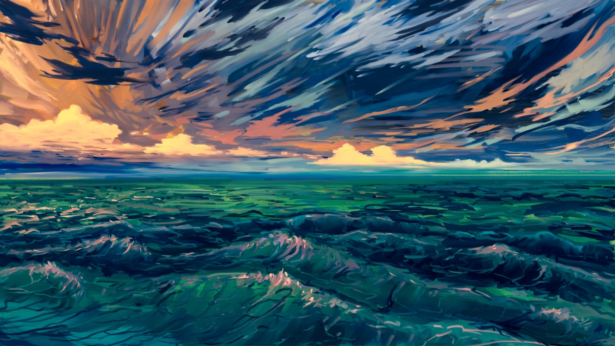 绿海 海浪 唯美艺术抽象风景画4k壁纸_4k动漫图片高清