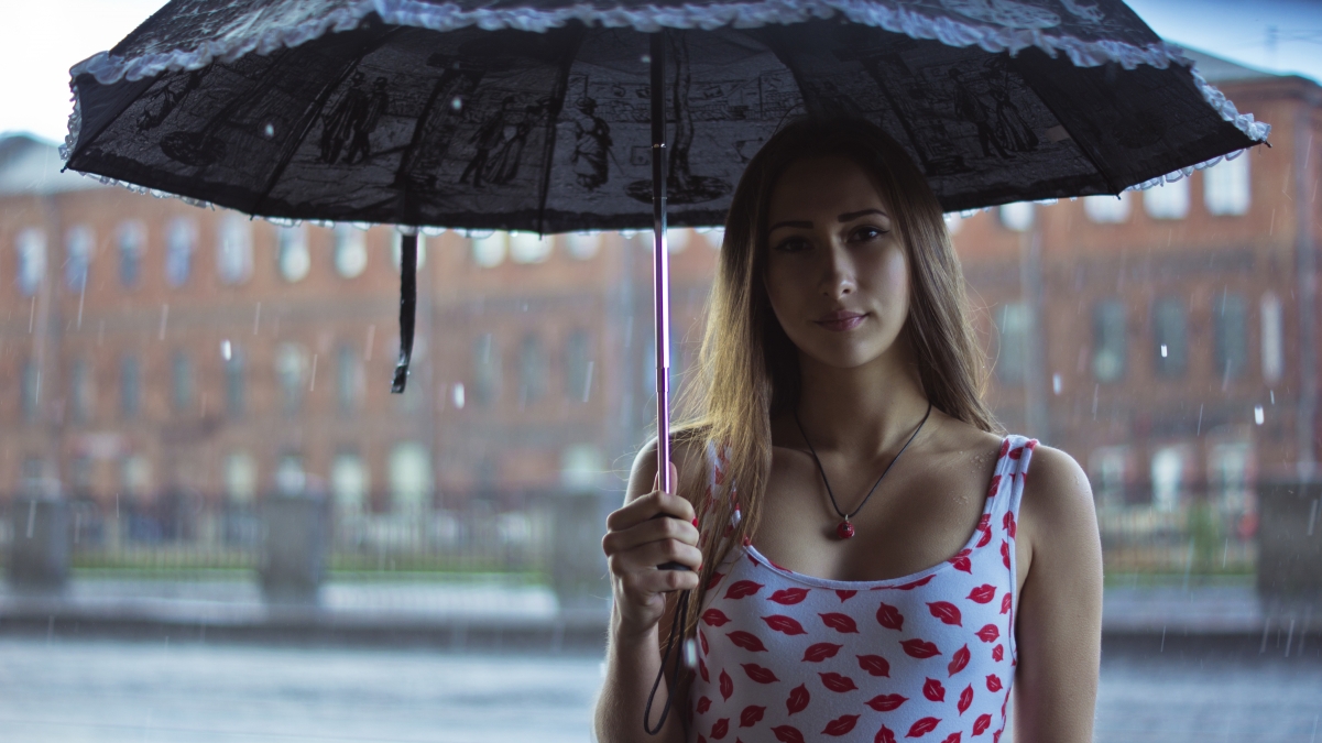 雨天 雨伞 美女摄影 4k壁纸