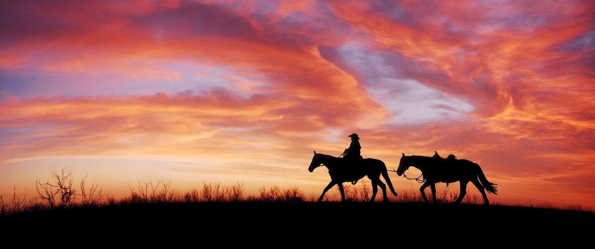 骑马的女孩 黄昏 夕阳3440x1440风景壁纸
