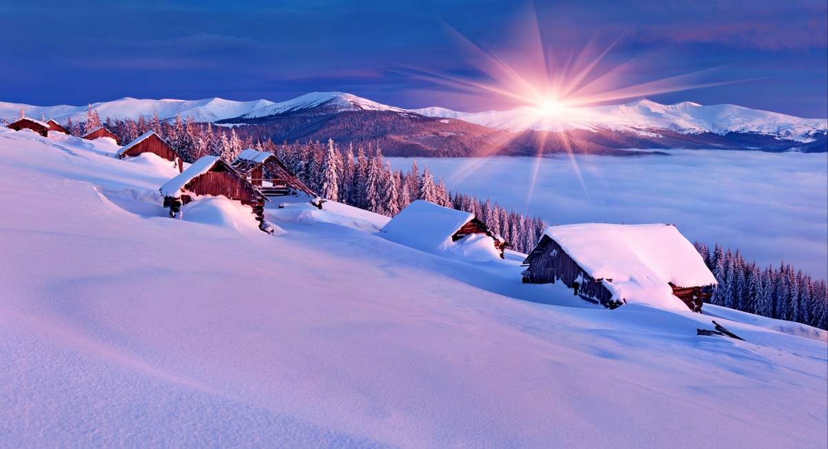 房子,冬天,雪,天空,阳光,风景图片