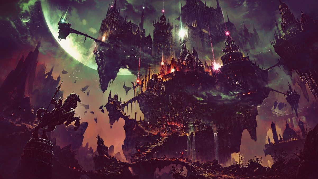 黑夜科幻幻想艺术星球城堡建筑4k壁纸