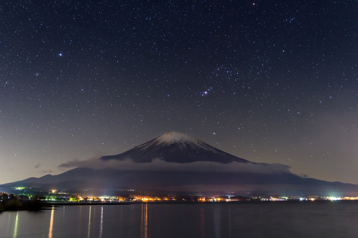 晚上 天空 星星 日本上富士山全景4k壁纸_4k风景图片