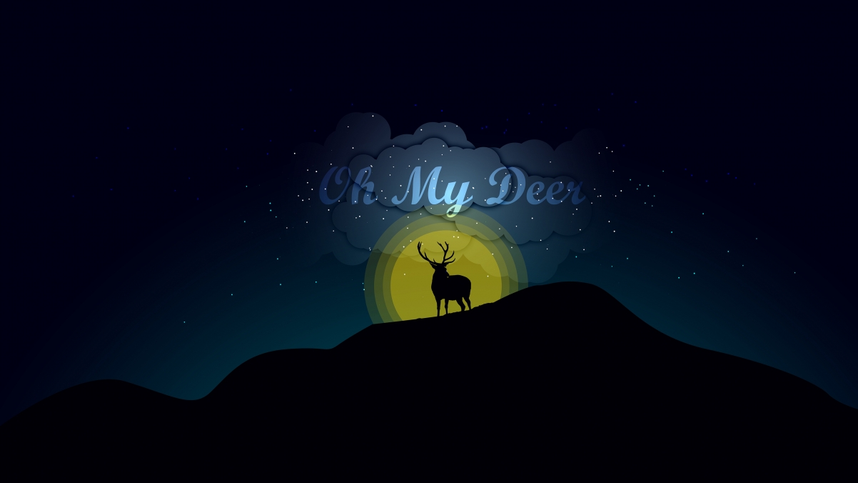 夜晚,山,鹿,简约设计4k壁纸
