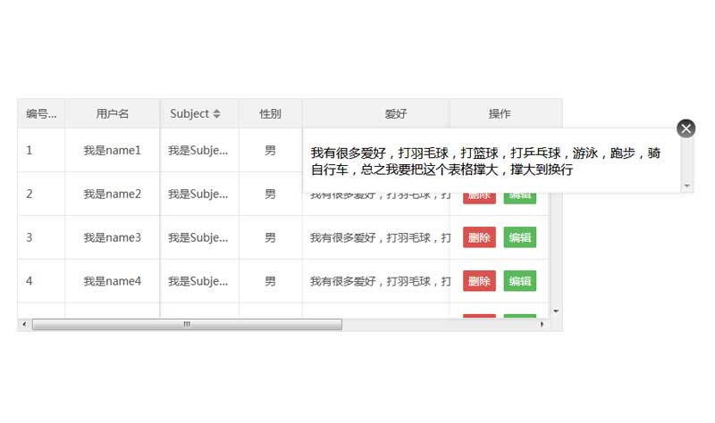 表格锁定头和列中间内容展示