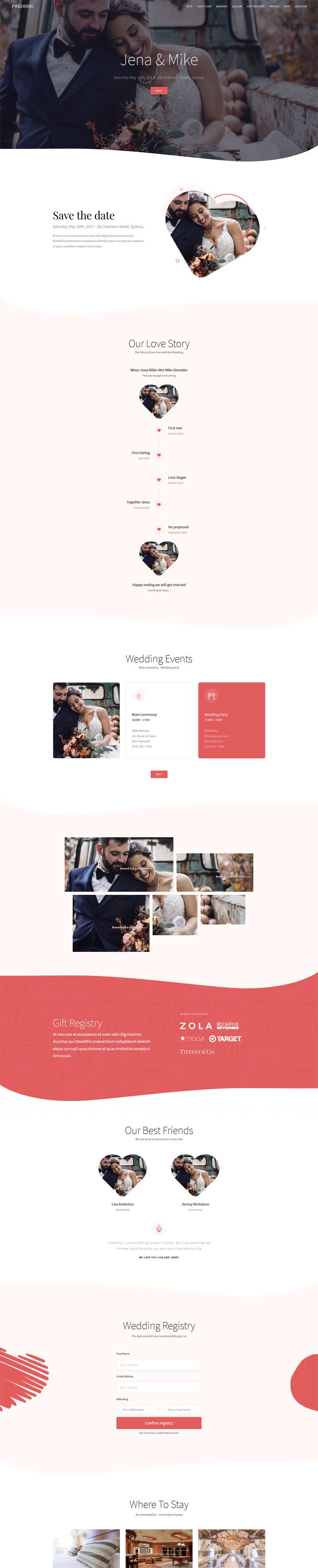 粉色的婚礼主题Bootstrap单页模板