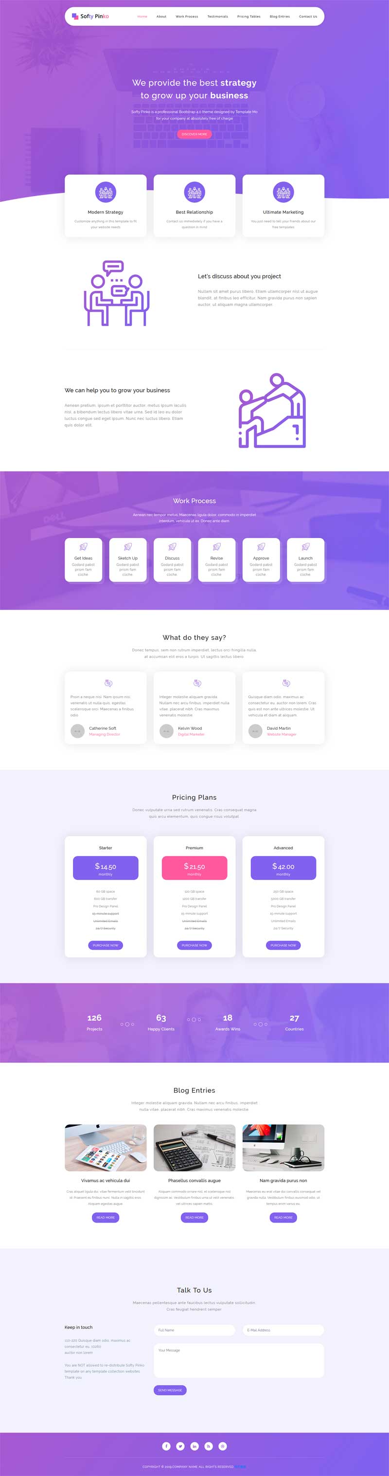 紫色的商业合作服务单页模板