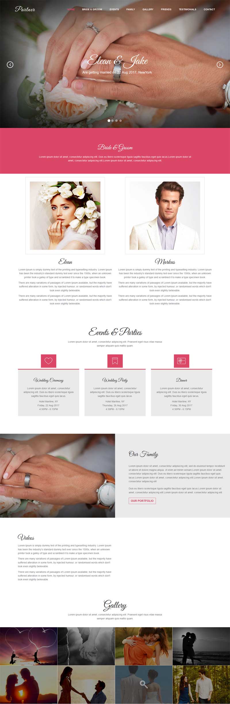 粉色宽屏的婚纱摄影网站展示html5模板