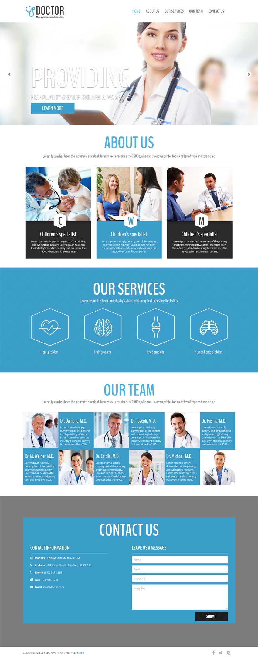 蓝色简洁的医院治疗网站响应式单页模板