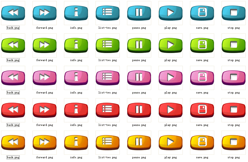 可爱播放器按钮PNG素材，一键下载按钮设计
