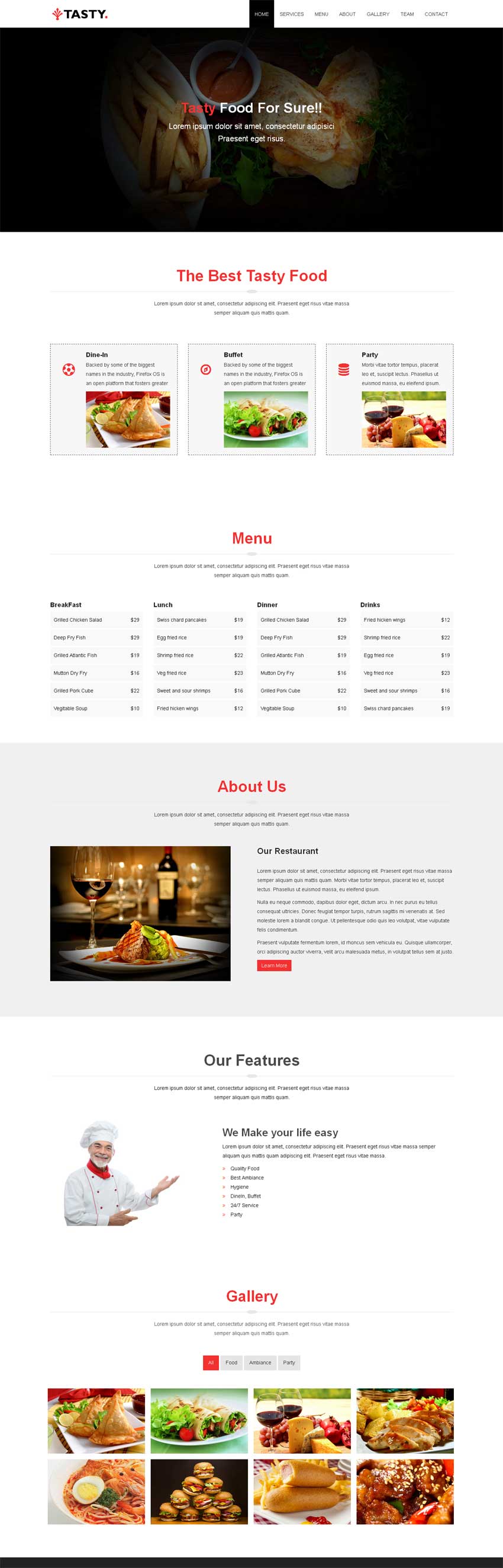 简洁宽屏的美食餐厅网站html5单页模板