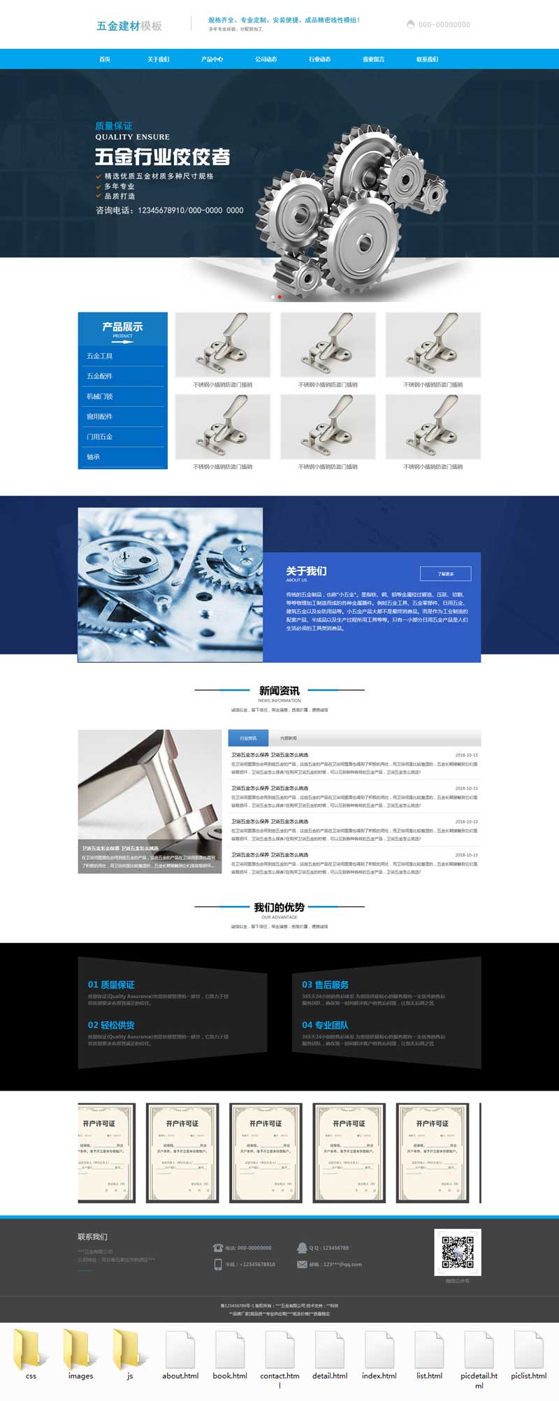 蓝色的五金材料加工企业网站模板