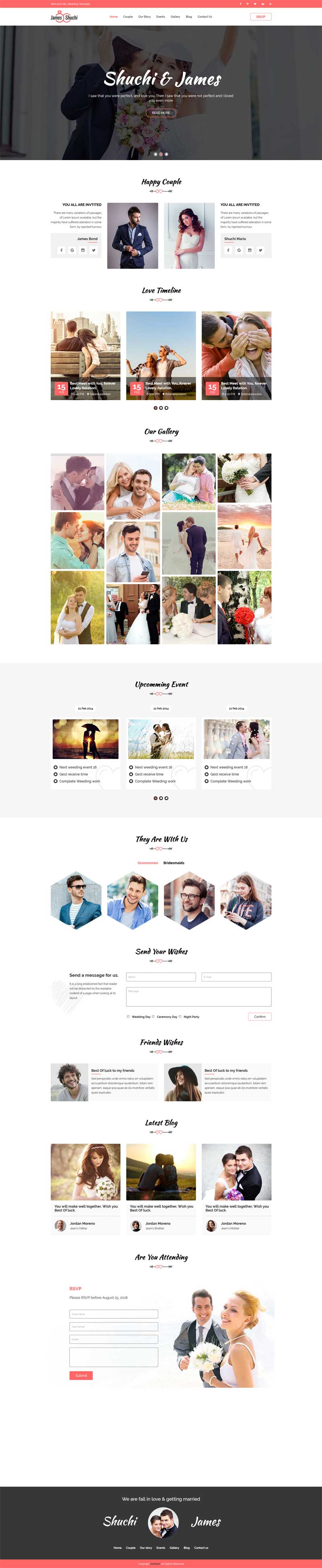 红色的婚纱婚礼摄影公司HTML模板