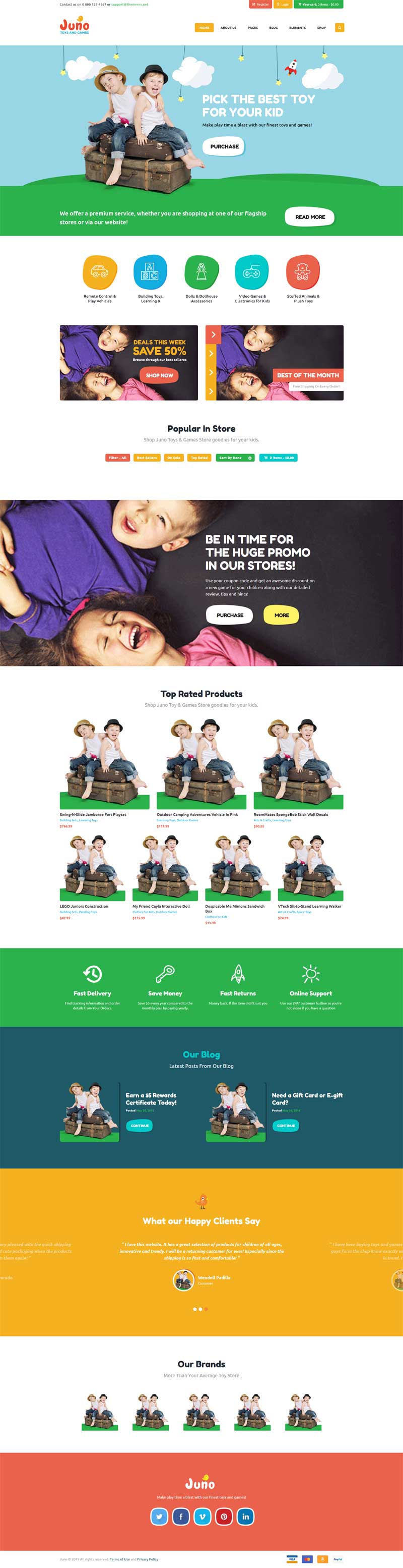卡通的儿童玩具游戏商店网站模板