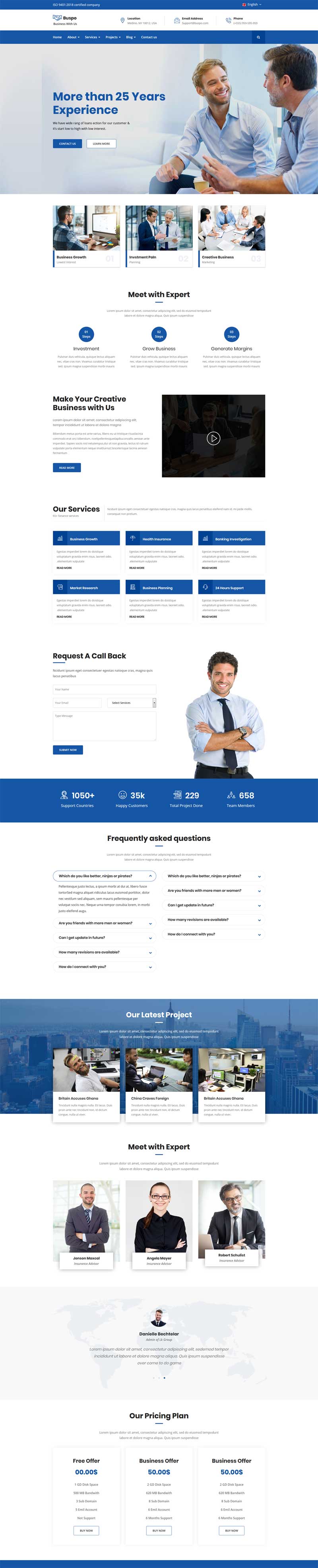 蓝色的商业业务管理网站HTML模板