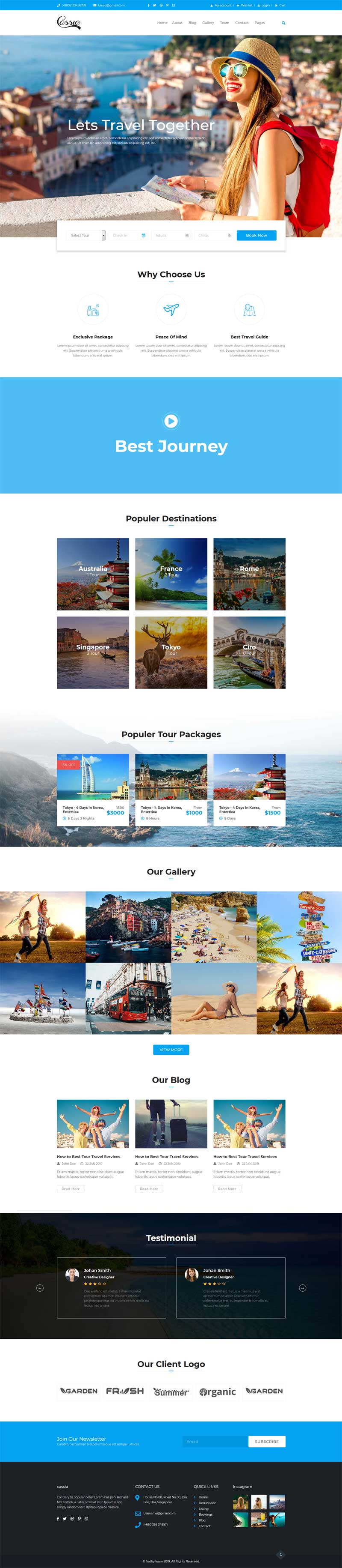 蓝色的旅行社组团网站Bootstrap模板