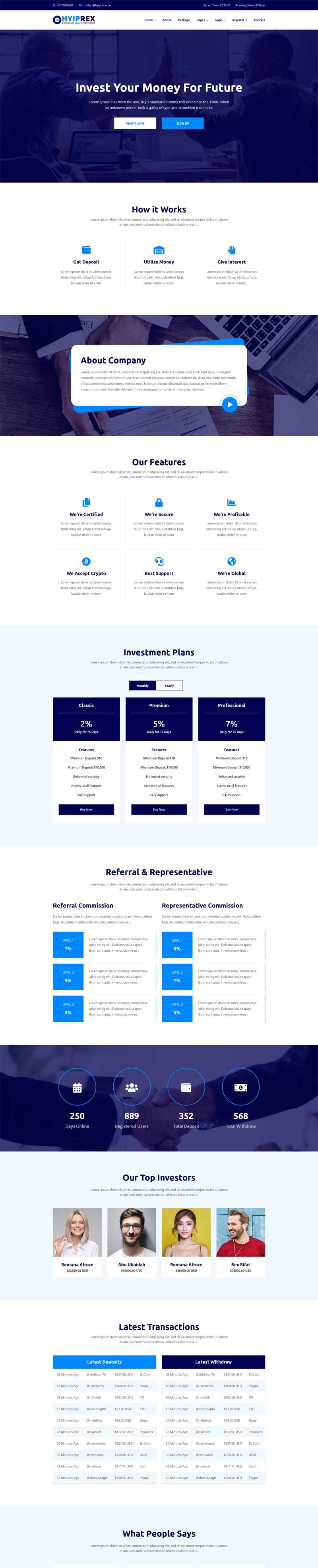 蓝色的金融投资理财网站模板