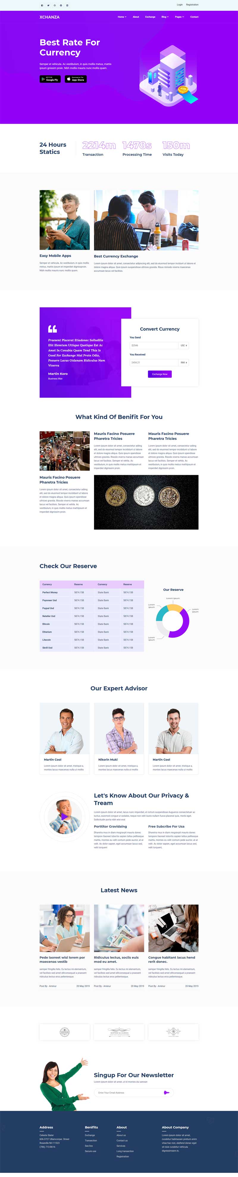 紫色的美元交易平台网站HTML模板