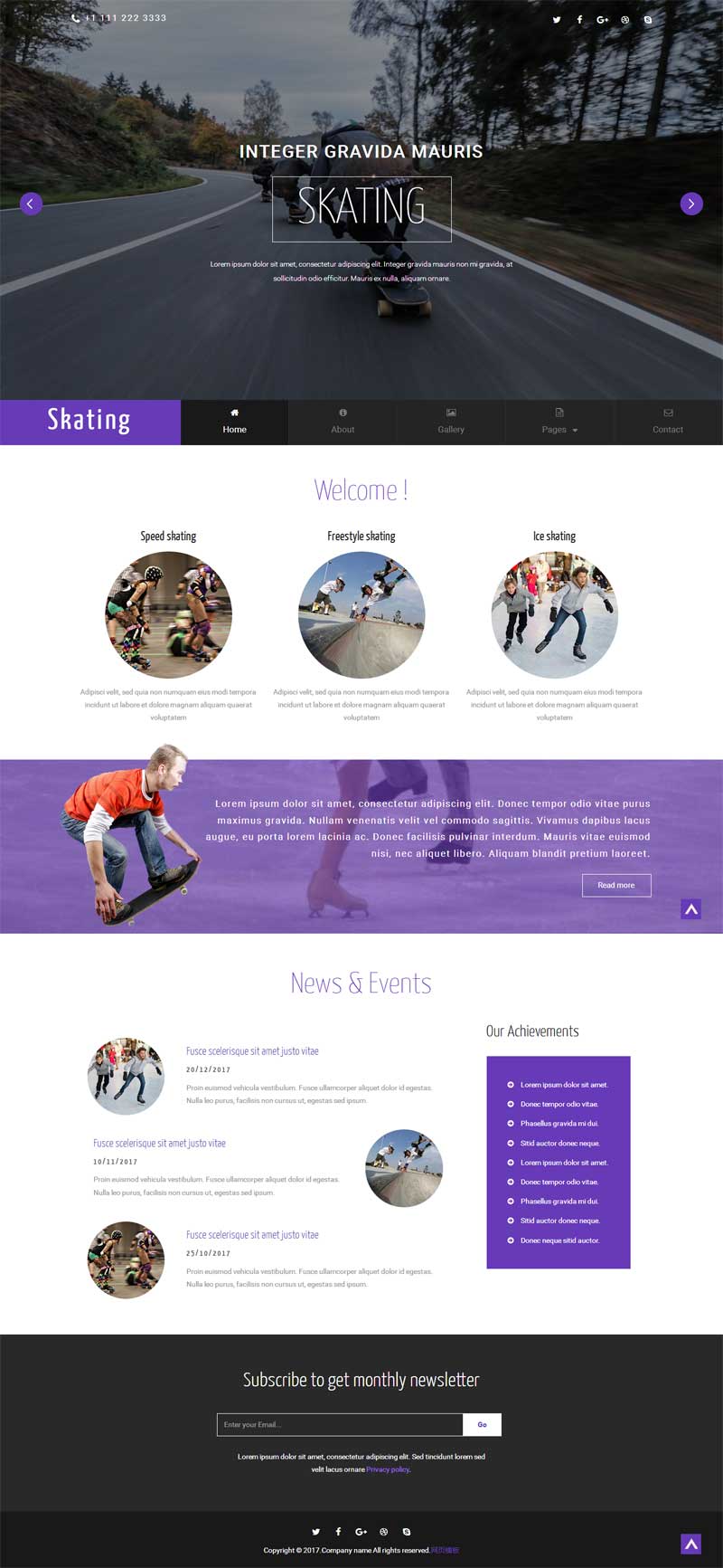 紫色大气的滑板俱乐部网页模板下载