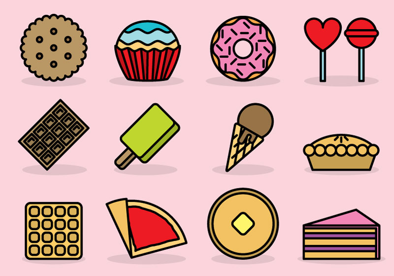 可爱卡通零食甜品图标AI素材下载