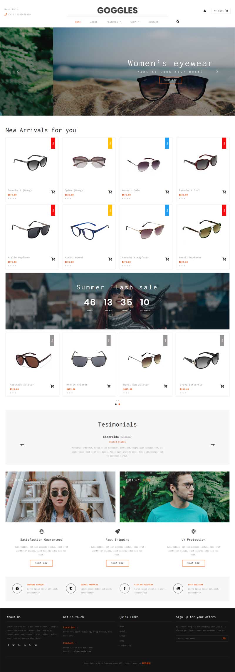 响应式的网上太阳眼镜购物商城模板html下载