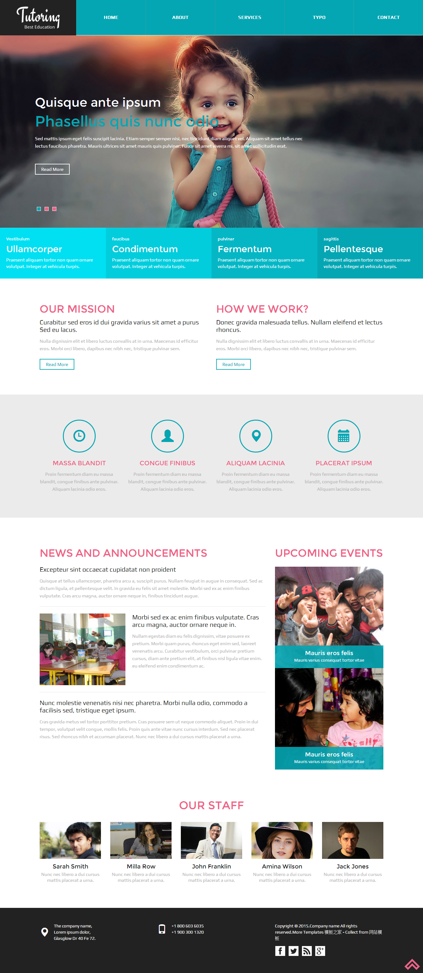 蓝色宽屏的小学生教育机构网站模板下载