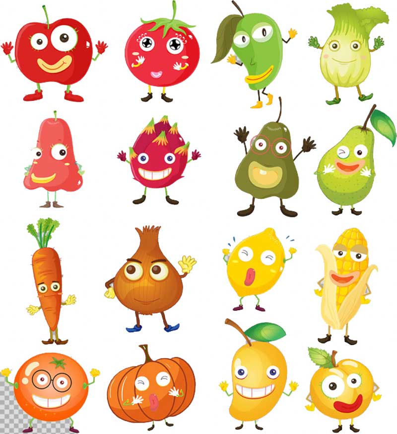 16种创意精美可爱瓜果蔬菜人图标素材下载