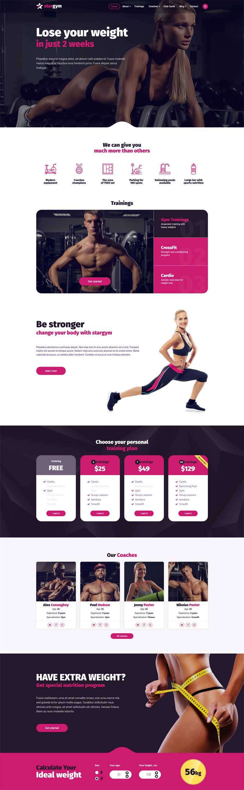 粉色的健身房俱乐部网站响应式模板