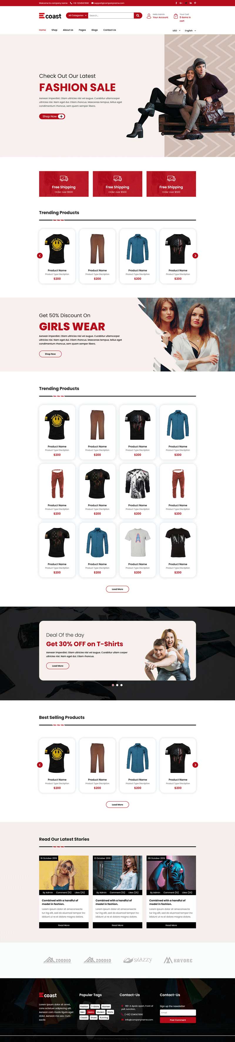 红色的服装店铺电商HTML模板