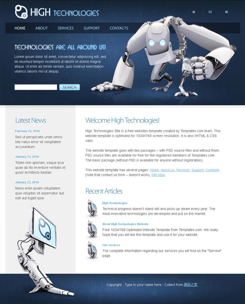 深蓝色简单的IT科技企业网站模板源码html整站下载