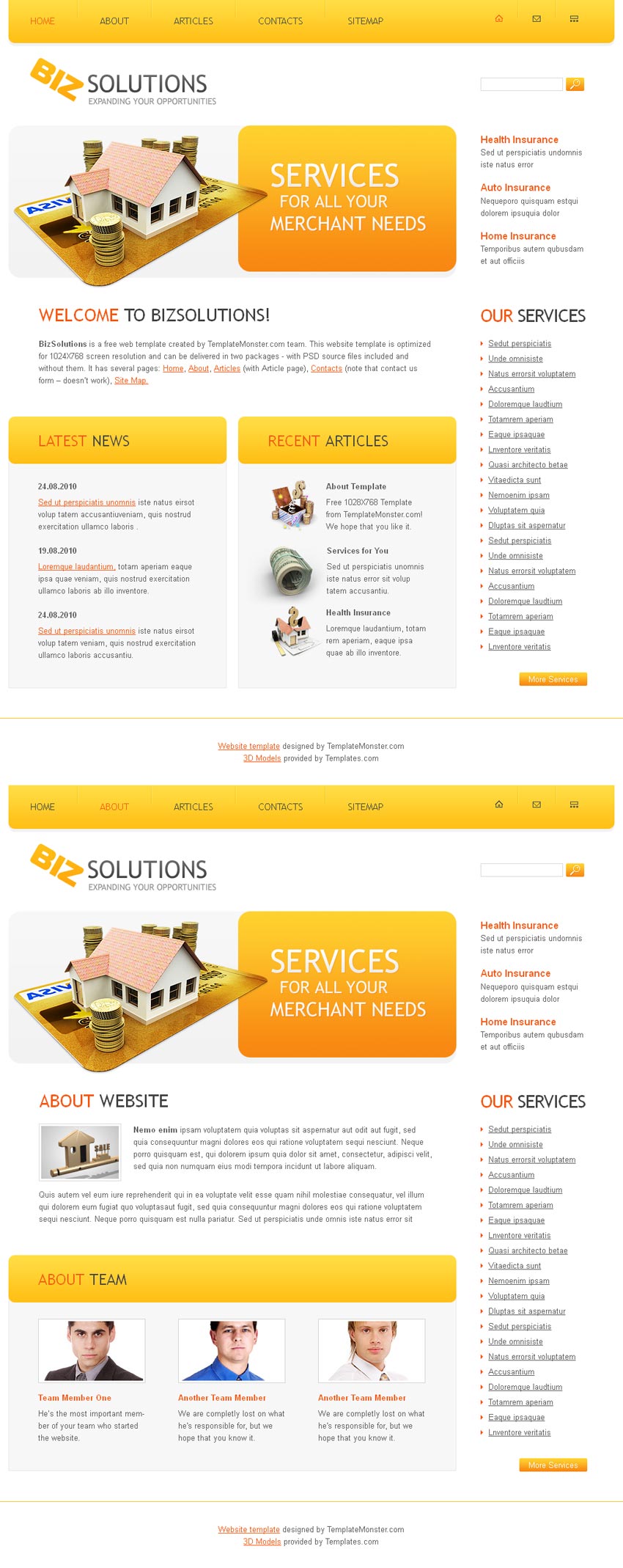 橙色简单的网页商务网站模板html全站源码下载