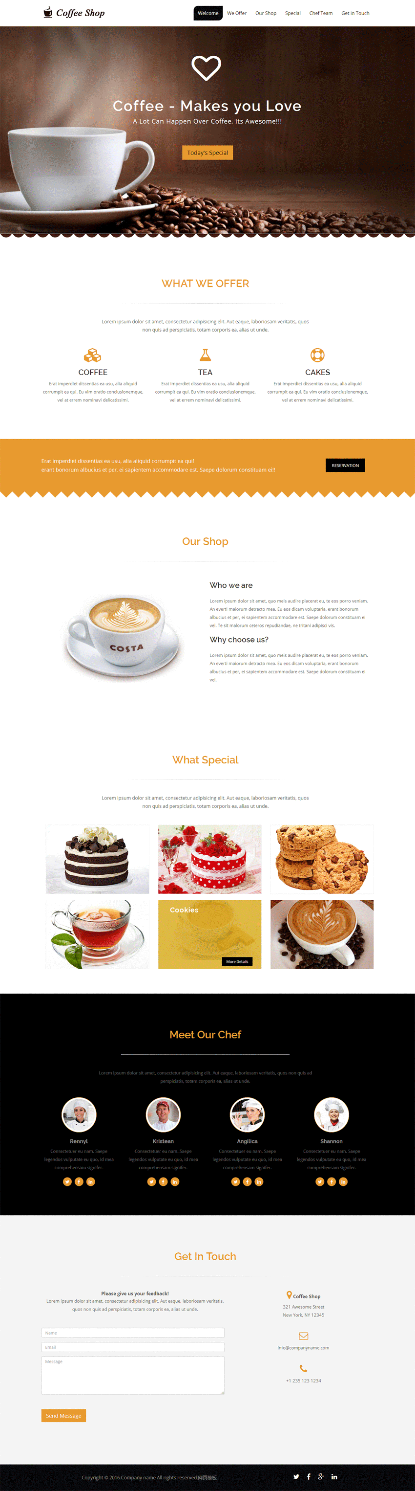 简洁的咖啡店铺单页展示模板html下载