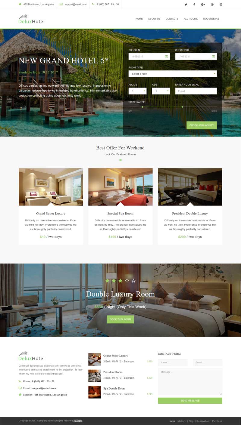 绿色的海边度假酒店预订网站html模板