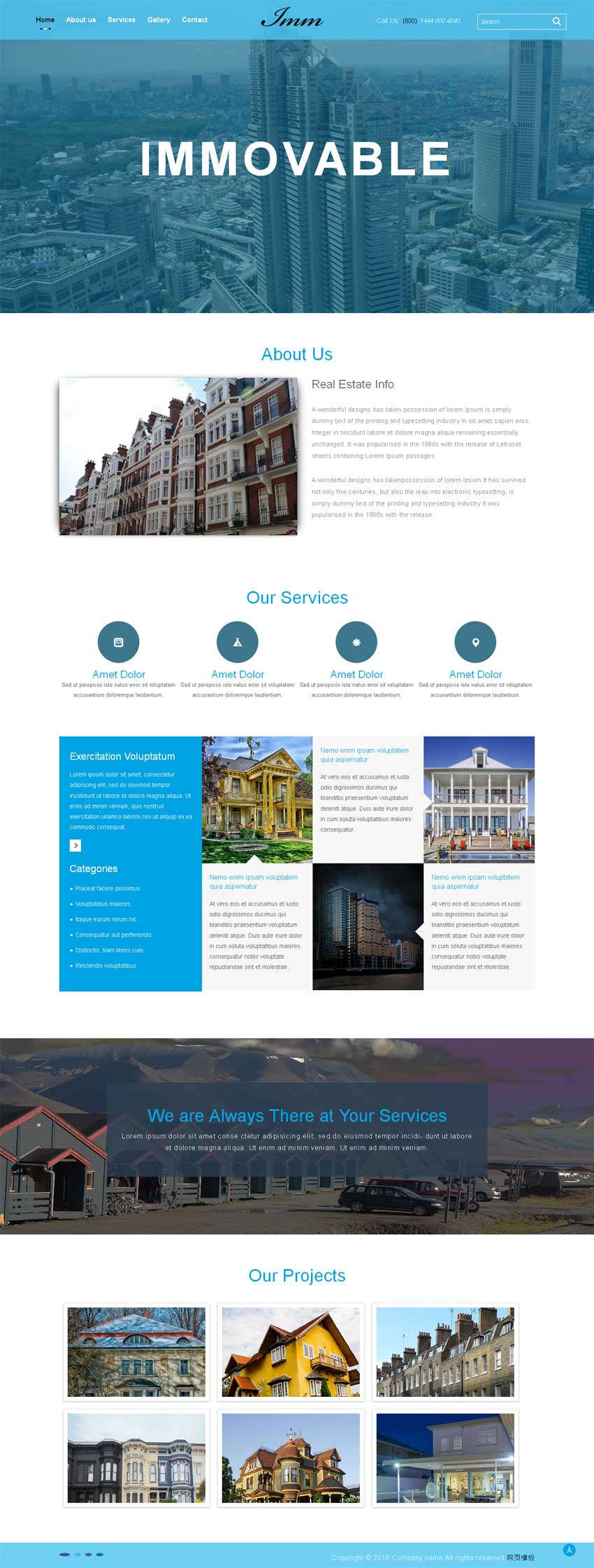 蓝色宽屏的房地产建筑公司网站模板html整站
