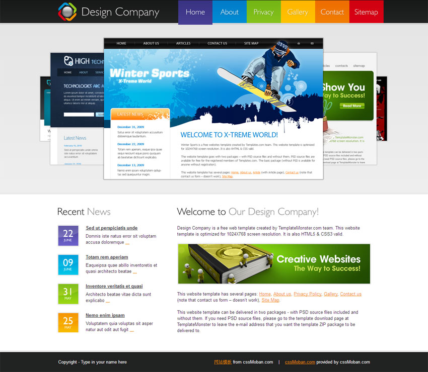 带彩色导航条的网页设计公司网页模板html全站模板下载