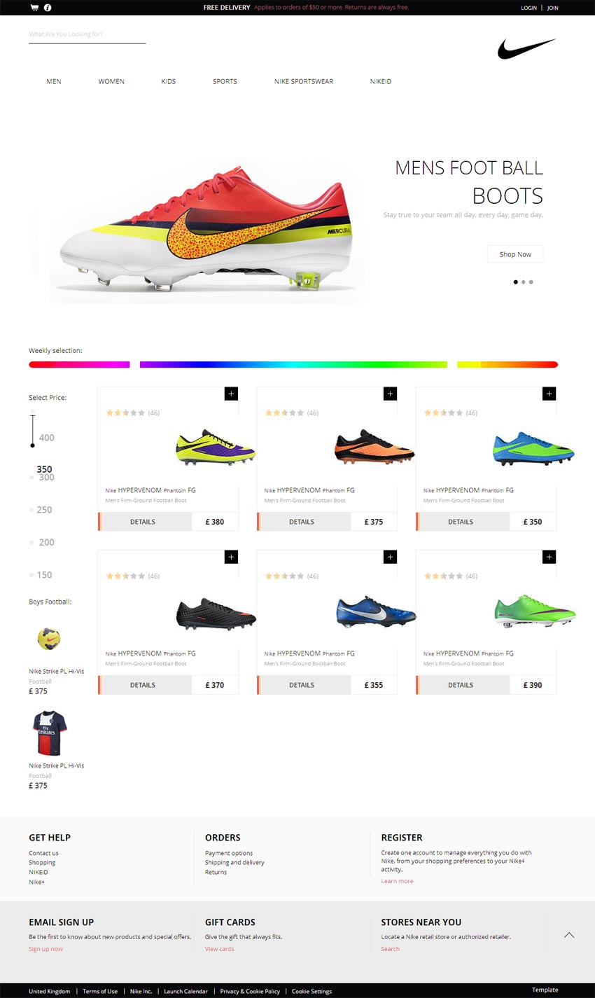HTML5响应式网站nike足球运动鞋商城模板源码下载