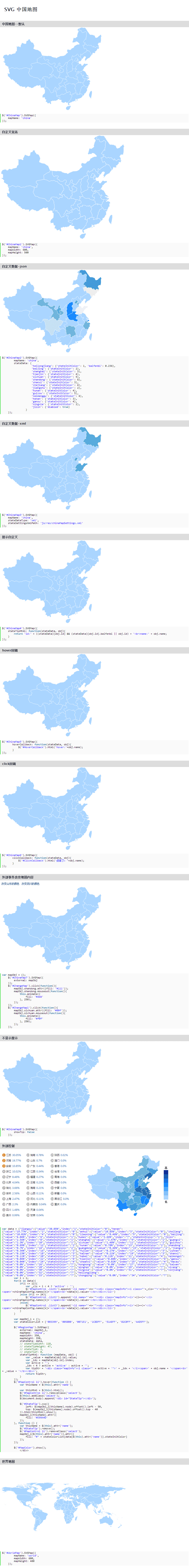 jquery svg地图插件自定义数据的中国地图代码