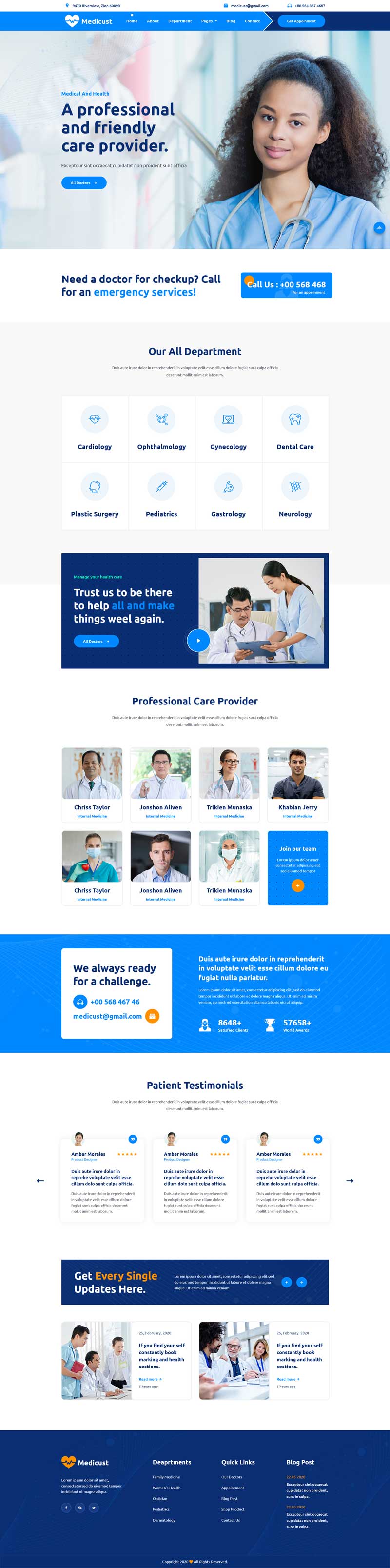 蓝色的健康医疗服务机构网站模板