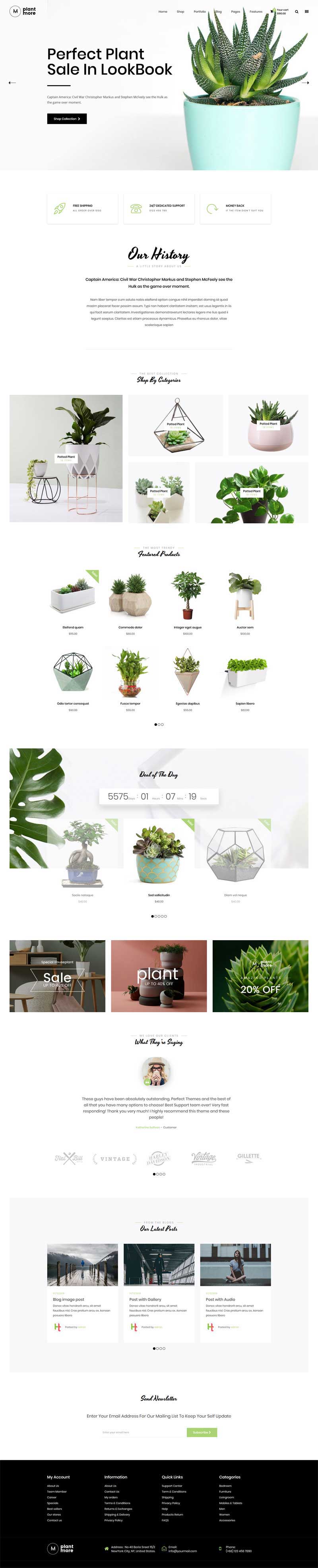 简洁的绿色盆栽植物网上购物商城模板