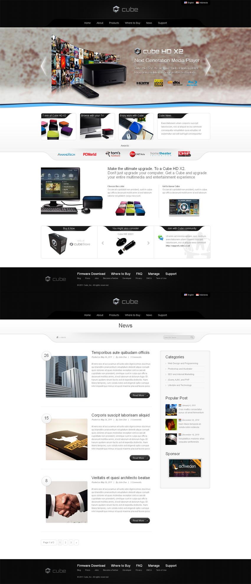 黑色的高清科技电子设备网站模板html整站下载
