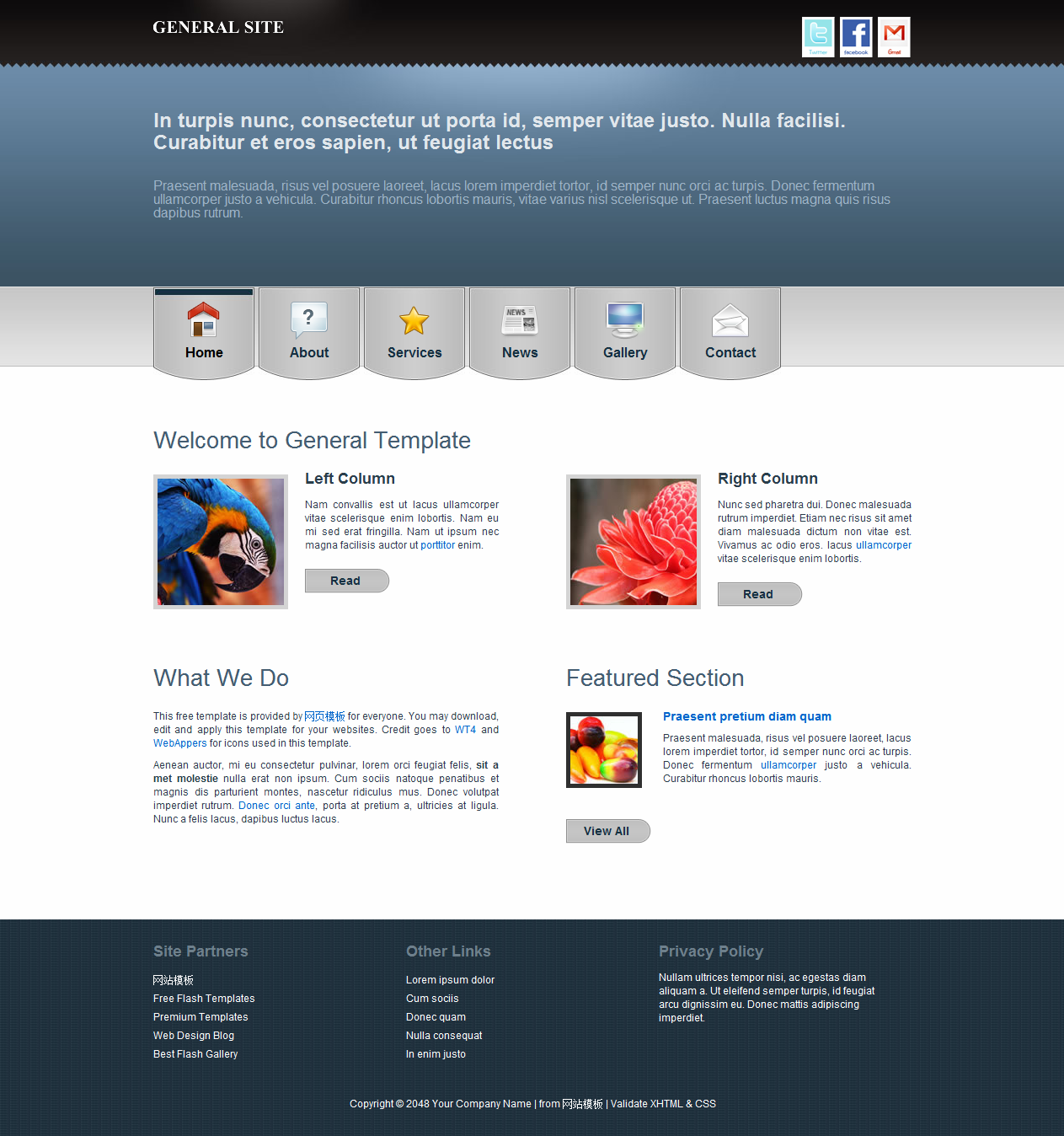 简约大气网站模板_蓝色网页模板_欧美风格页面模板_html模板下载
