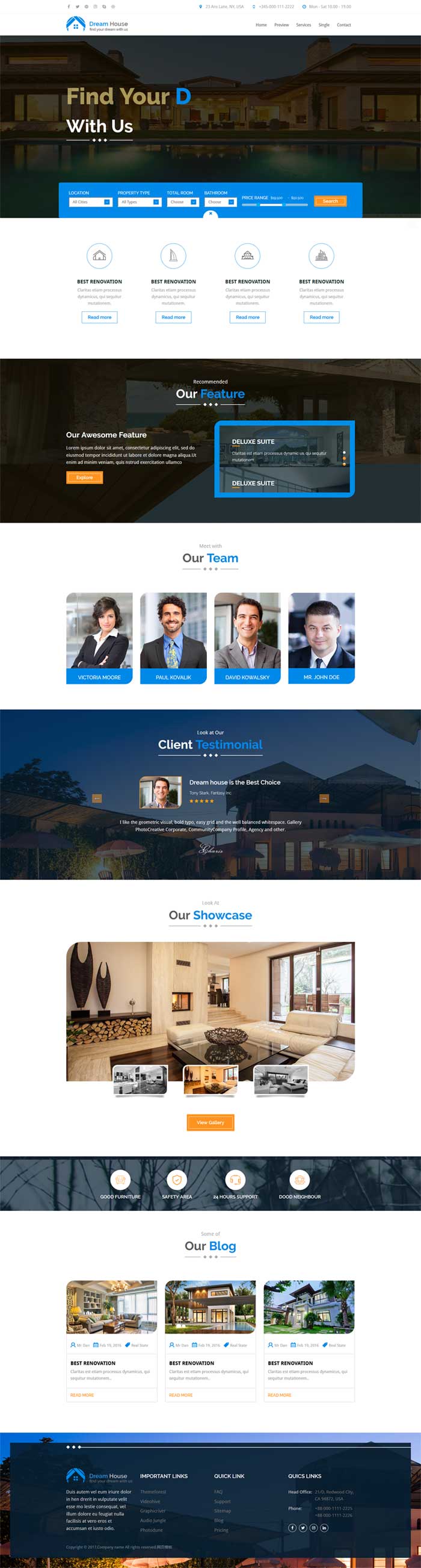 html5蓝色大气的房产销售网站模板