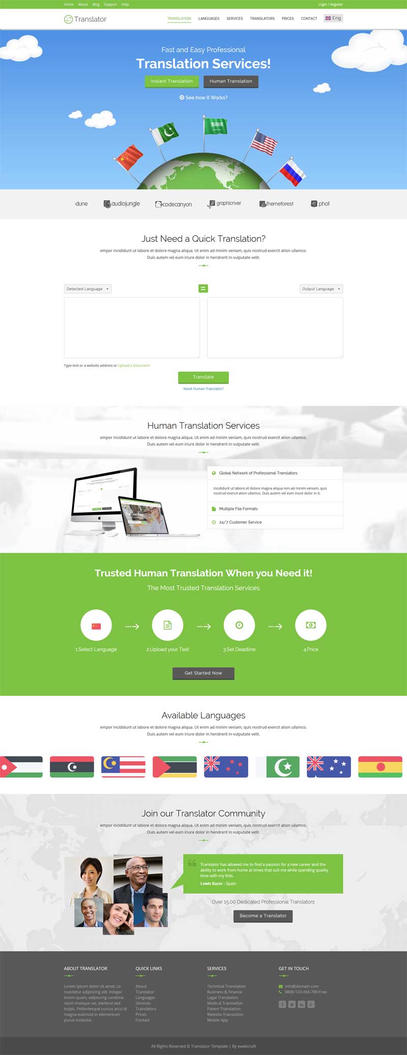 绿色的语言翻译服务公司网站模板