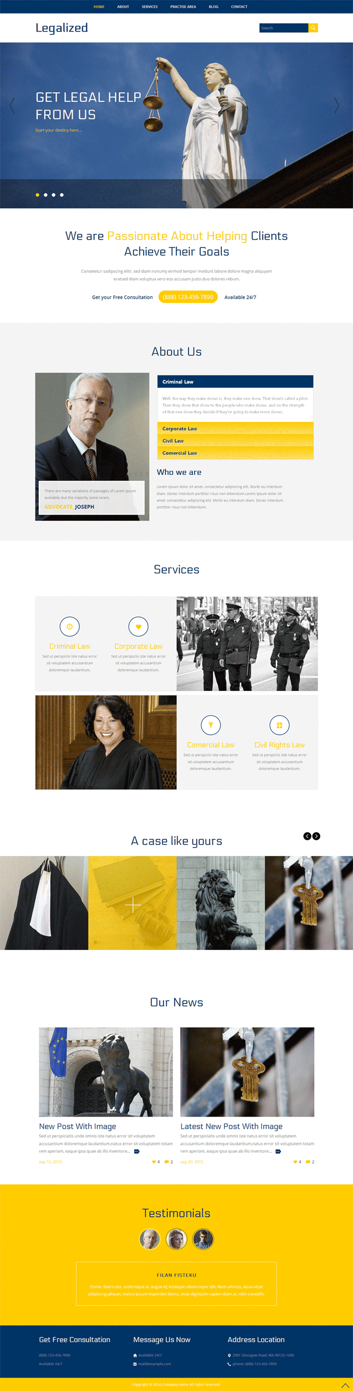 国外蓝色的律师法院网站模板html整站源码