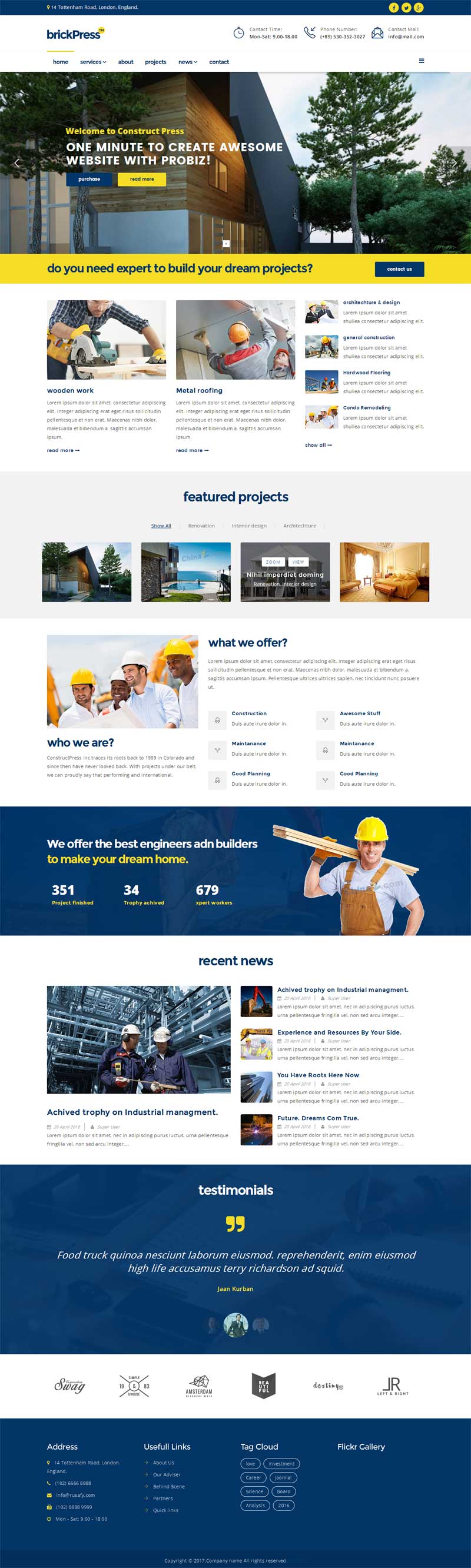 蓝色大气的房屋建筑工程公司网站html5模板