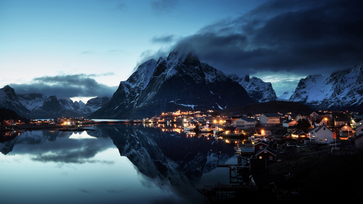 挪威lofoten山脉 傍晚 海岸 4k风景壁纸