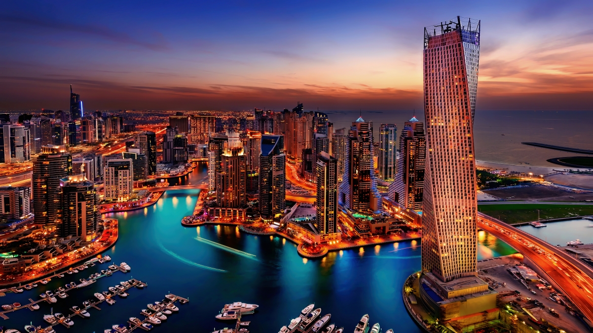 迪拜 摩天大楼 鸟瞰 海洋 水 城市风景4k壁纸3840x2160
