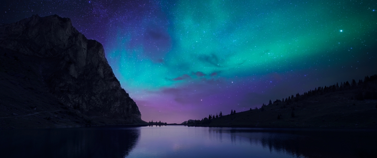 瑞士,湖 ,冰岛,极光,星空,奥罗拉湖的夜晚3440x1440风景壁纸