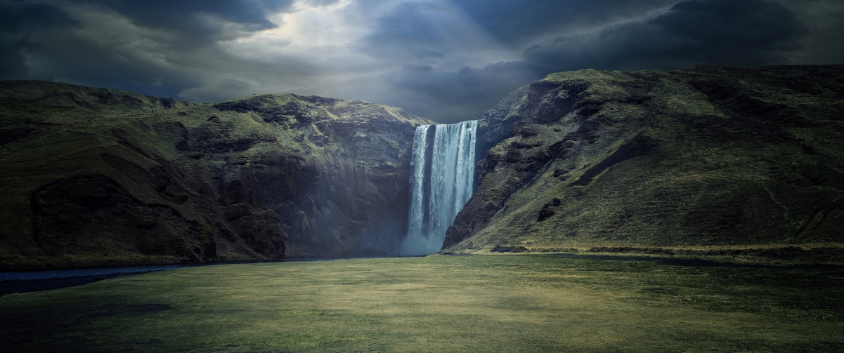 冰岛南部斯科加瀑布3440x1440壁纸