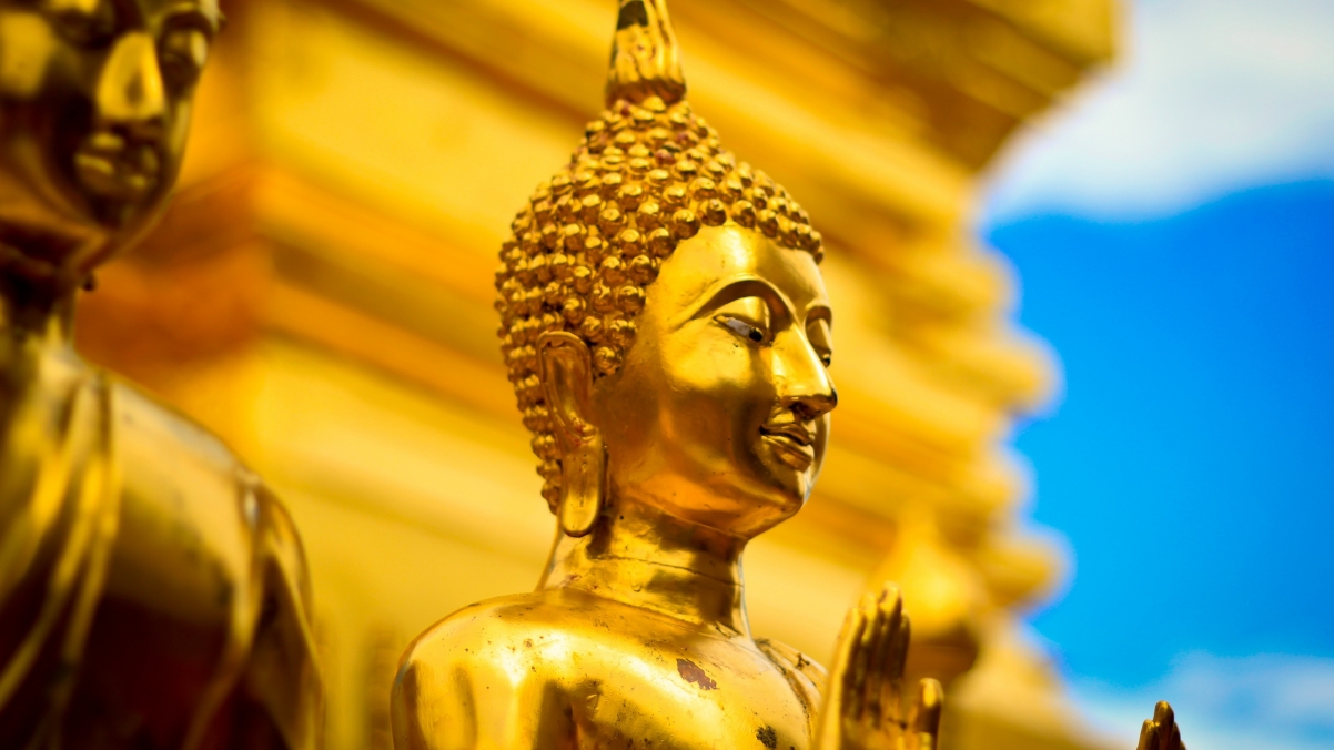 泰国 佛脸 佛教 金色佛像 寺庙 4K壁纸