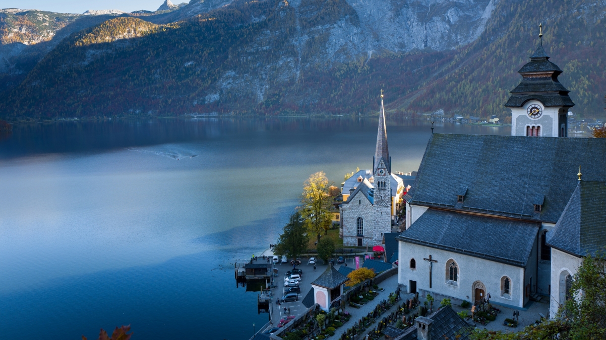 奥地利哈尔施塔特 山 湖 阿尔卑斯 4k风景图片